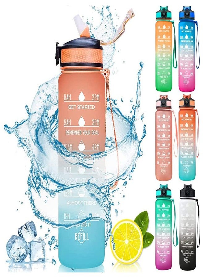 Quasar 1L Plastic Motivational Water Bottle Fridge Office Sports School Gym Yoga Durable 100% BPS & BPA-Free Non-Toxic Detoxing Insulated Straw Strainer Pack Of 1 - MultiColor - Image 1